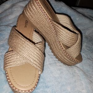 Women's Shoes Soda JONES Platform Espadrille Wedge Sandals TAN JUTE Sz 10 NWOT